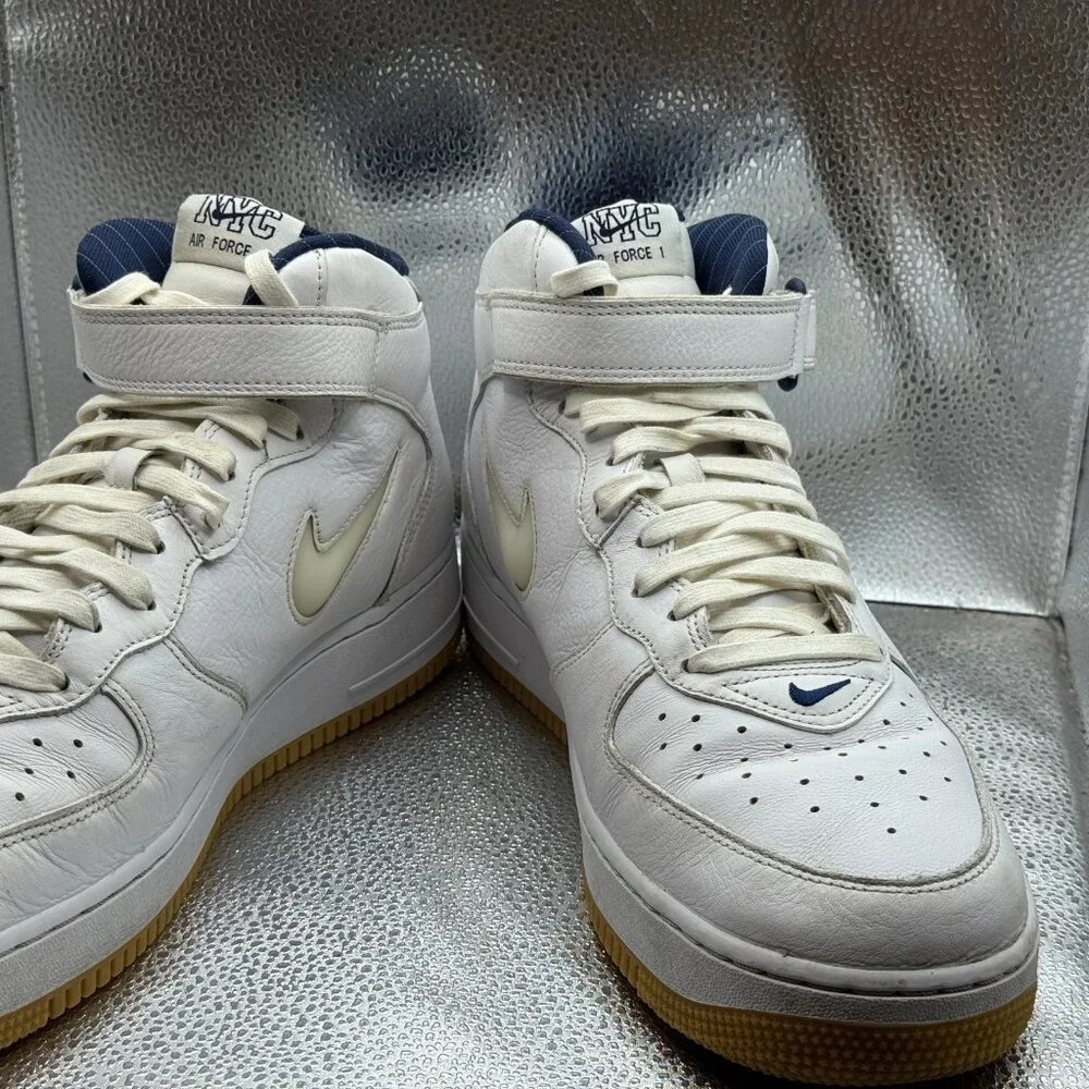 Size 13 Nike Air Force 1 Mid QS NYC Yankees‎ Mens White Sneaker Shoes DH5622-100